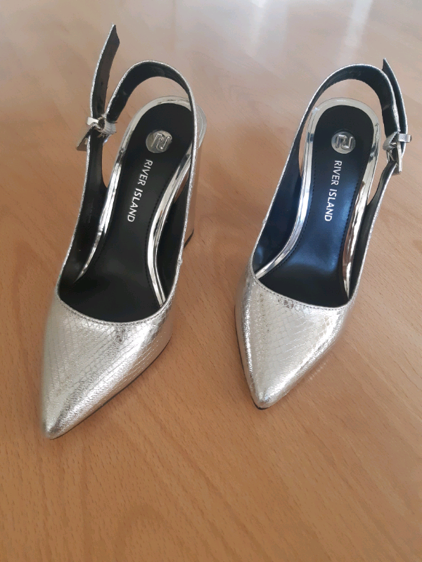 silver block heels size 5